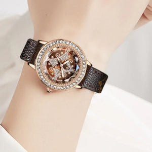 Exquisite Women Watch Luxury Diamond Quartz Watch Fashion Lucky Star Lady Clock 3 Bar Waterproof Genuine Leather Bands Relojes