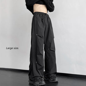 2024 Spring Straight Casual Pants For Men Wide Leg Solid Color Cargo Pants Elastic Waist Harajuku Men's Pants