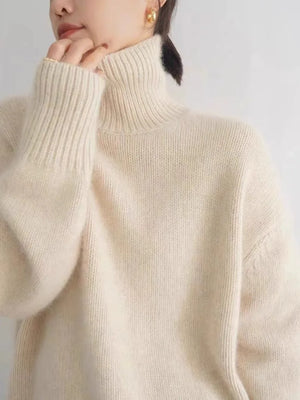 2024 Autumn and Winter New Thick Cashmere Sweater Women High Neck Pullover Sweater Warm Loose Knitted Base Sweater Jacket Tops