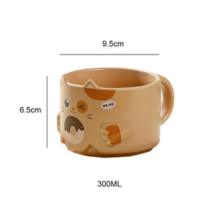 Cartoon Cat Cup 300ML Ceramics Stacked Cup Household Water Goblet Creative Cat's Ear Mug Copper Cups with Handle Ceramic Mug