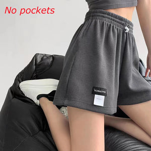 Women's Letter Label Shorts High Waisted Sports Shorts Loose Bottoms Casual Aesthetic Elastics Shorts Female Solid Homewear