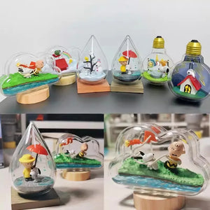 Re-Ment Original 6Pcs Peanuts Anime SNOOPY WEATHER terrarium Action Figure Toys For Kids Gift Collectible Model Ornaments