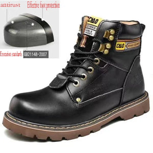 New men's steel toe work shoes, High-quality leather Lefu Oxford shoes, Classic fashionable safety shoes, Outdoor sports and lei