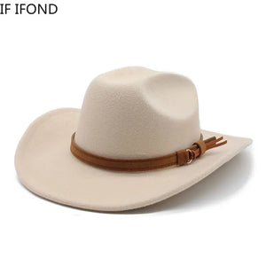 Winter Autumn Men's Western Women Cowboy Hat For Gentleman Lady Cowgirl Jazz Hat Wide Brim Felt Fedora Hat Sombrero Hombre