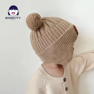 Winter Baby Beanie Cap Cartoon Bear Ear Protection Knitted Hat for Toddler Boys Girls Cute Korean Warm Kids Crochet Hats Gorros