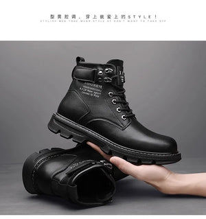 2024 New Leather Shoes Men's Shoes Martin Boots Men's Four Seasons Anti Slip Outdoor Sports Casual High Top