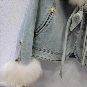 2023 Winter New Denim Parkas Women Down liner Short real Fox Fur Collar Fashion Coat Female down jacket Outerwear Y4609