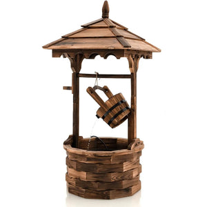 Outdoor Fountain, Outdoors Wooden Water Fountains with Electric Pump, 5 Adjustable Waters Flow Rates, Water Bucket Fountain