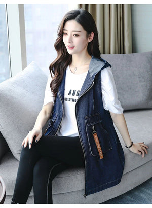 2024 New Top quality Spring Autumn Women vest  denim Female jacket Fashion long Sleeveless Waistcoat sherpa vest