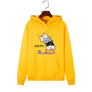 Women's Kawaii Cat Hoodies, Hooded Sweatshirt, Warm Streetwear, Cute Cartoon Hoodies, Plus Size, Fashion, Autumn, Winter