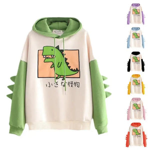 Dinosaur Oversized Cartoon Hoodie Women Fashion Sweatshirt Casual Print Korean Style Thicken Sweatshirt Winter dino hoodie Tops