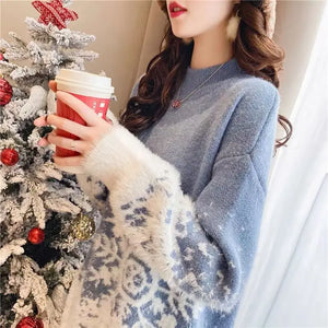 2022 Female Winter Korean Round Neck Pullovers Long Sleeve Sweater Casual Fashion Knitting Christmas Popularity Comfortable Tops