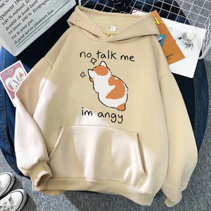 No Talk Me Cute Angry Cat Print Women Hoody Hip Hop Soft Sweatshirt Casual Fleece Sweatshirt Oversize Fleece Women Streetwear