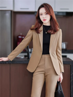 Spring Two-piece Set Pants Suit Blue Elegant Blazer Pants  Clothing Business Coat 2 Piece Sets Female Trouser Suits