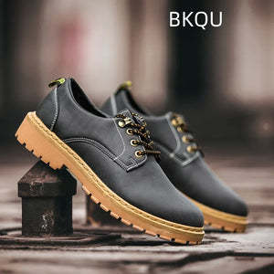 Men Leather Shoes Outdoor Wear-Resistant Flat Heel Walking Elastic Platform Casual Trendy All-match Spring and Autumn Main Push