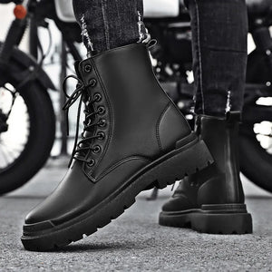 Men's Boots Fashion High-top Motorcycle Boot New Casual Leather Boots Waterproof Work Shoes for Men Lace Up Platform Ankle Boots