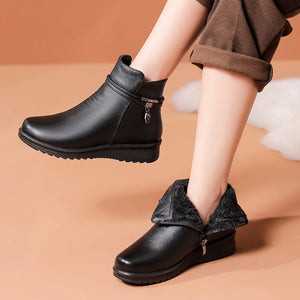 Autumn  Winter Fashion Boots Women Leather Ankle Warm Boots women's casual ankle boots mother flat warm non-slip cotton shoes