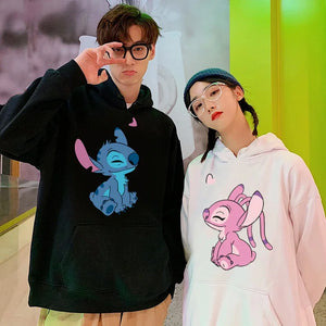 2024 Spring Autumn Winter Disney Stitch Cartoon Couple Hoodie for Women  Thin Loose Hooded Pullover for Men and Women