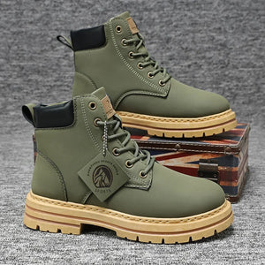 High Top Men Boots Fashion Motorcycle Ankle Boots for Men New Hot Green Male Hiking Boot Winter Lace-Up Men's Shoes Botas Hombre