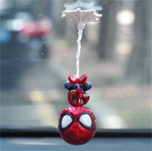 Movie Spiderman Figure Q Version Shaking His Head Doll Squatting Climbing Hanging Rope Cartoon Doll Hand-made Car Ornament Toy