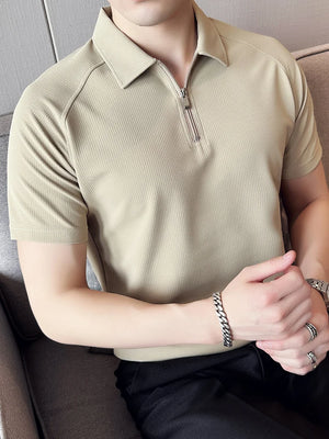 Polo Shirt Men Summer Stritching Men's Shorts Sleeve Polo Business Clothes Luxury Men Tee Shirt Brand Polos with Zippers T31