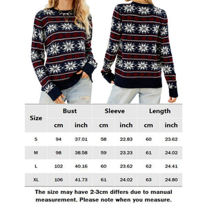 Christmas Snowflake Striped Print Sweater for Women Long Sleeve Pullover Loose Xmas Knitted Tops Autumn Winter Warm Basic Jumper