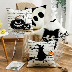 Halloween Decor Pillow Case 45x45 Pillow Cover Funny Pumpkin Ghosts Black Cat Print Cushion Cover Home Decorations Holiday Gifts