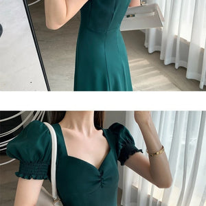 Solid Puff Short-Sleeved Elegant Dress