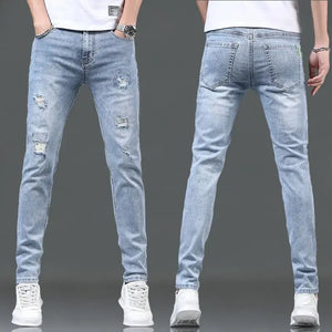 Spring Autumn Slim Blue Jeans Cheap Cowboy Wash Korean Style Teenagers Luxury Hip Hop Stylish Denim Fashion Skinny Trousers