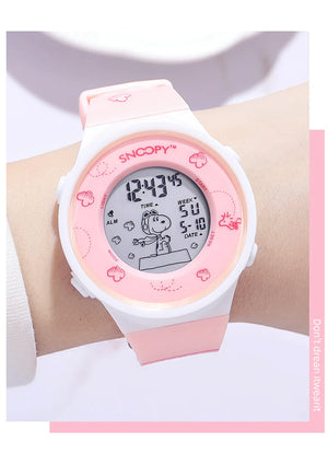 Genuine Snoopy Luminous Electronic Watch School Girls Sports Student Electronic Watch Birthday Gift