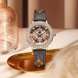 Exquisite Women Watch Luxury Diamond Quartz Watch Fashion Lucky Star Lady Clock 3 Bar Waterproof Genuine Leather Bands Relojes