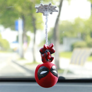 Movie Spiderman Figure Q Version Shaking His Head Doll Squatting Climbing Hanging Rope Cartoon Doll Hand-made Car Ornament Toy