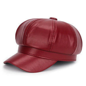 New Women PU Leather Berets Cap Hat Black Red Outdoor Adjustable Female Autumn Winter Casual Lady Cap Hat For Women