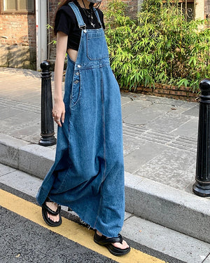 SML Women Loose Ladies Vintage Long Denim Dress Female Tassel Spaghetti Strap Jeans Denim Dresses Female (78913