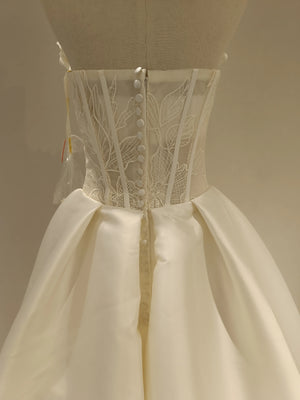 A Line Flowers Mikado Bone Lace Wedding Dress