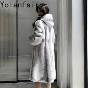 Cross Mink Fur Coat Women Luxury Winter Real Fur Coats Hooded Elegant Long Fur Jackets Women Clothing Fur Jacket Fourrure Femme