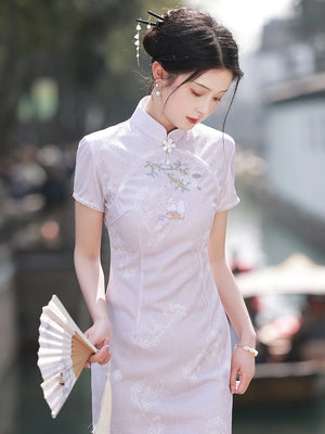 Young Gentle Elegant Lady Style Purple Graduation Cheongsam Spring and Summer New Daily Girls' Clothing Dress