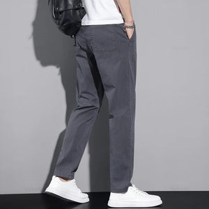 New Spring Summer Cotton Men's Casual Pants Classic Drawstring Elastic Waist Thin Stretch Blue Jogging Work Cargo Trousers Male