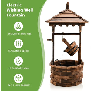 Outdoor Fountain, Outdoors Wooden Water Fountains with Electric Pump, 5 Adjustable Waters Flow Rates, Water Bucket Fountain