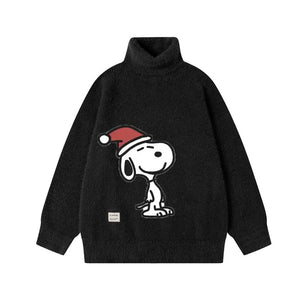 2023 Snoopy Winter Japanese Retro Turtleneck Casual Sweater Coat Couple Hundred Matching Pullover Knit Sweater Anime Plush Tops