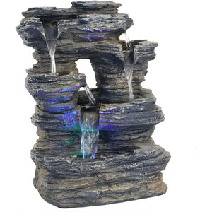 5-Stream Rock Cavern 13.5-Inch Tabletop Water Fountain with LED Multi-Colored Lights - Electric Submersible Pump