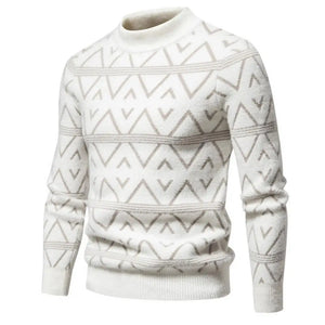 Men Autumn Winter Knitting Sweater O-neck Long Sleeve Geometric Pattern Pullover Tops Soft Thick Warm Knitwear