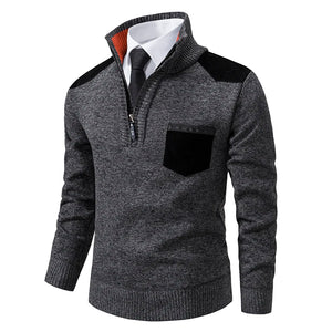 New Autumn Pullover Men's Sweater Half Zipper Patchwork Long Sleeve Warm Slim Sweaters Men Casual Fashion Sweater Men Clothing