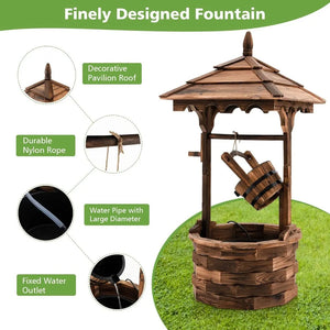 Outdoor Fountain, Outdoors Wooden Water Fountains with Electric Pump, 5 Adjustable Waters Flow Rates, Water Bucket Fountain