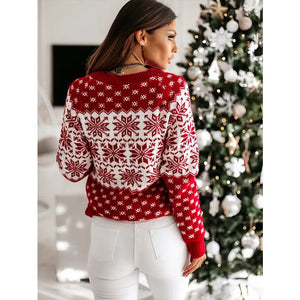 Women Sweater Christmas Snowflake Knitted Long Sleeve O Neck Ladies Jumper Fashion Casual Winter Autumn Printed Pullover Clothes