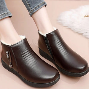 Thick Soled Round Toe Mid Cut Snow Boots for Mothers Warm and Plush Comfortable and Soft Cotton Shoes Women Short Boots