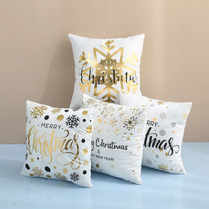 4Pcs Christmas Throw Pillow Covers Stamping Snowflake 45x45cm Square Cushion Cover Sofa Waist Pillowcase Xmas Home Bed Decor