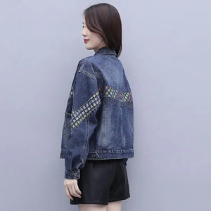 Women Denim Jacket Nice Spring Autumn New Korean Female Cowboy Coat Female Printing Tops Ladies Denim Jackets 5XL C178