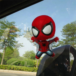 Movie Spiderman Figure Q Version Shaking His Head Doll Squatting Climbing Hanging Rope Cartoon Doll Hand-made Car Ornament Toy