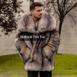 Natural Fox Fur Jacket Men Real Fur Coat Lapel Luxury Warm Winter Fur Coat Long Full Skin High Quality Fashion Clothes